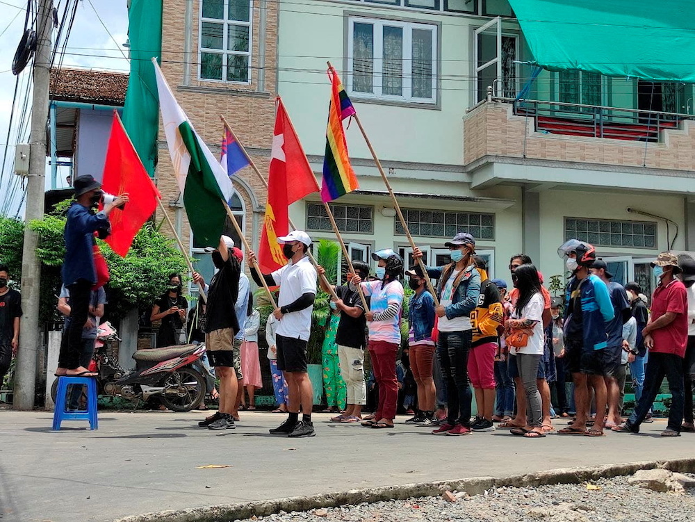 Demonstrators carry flags during a protest against the military coup, in Dawei, Myanmar April 27, 2021. u00e2u20acu201d Reuters pic