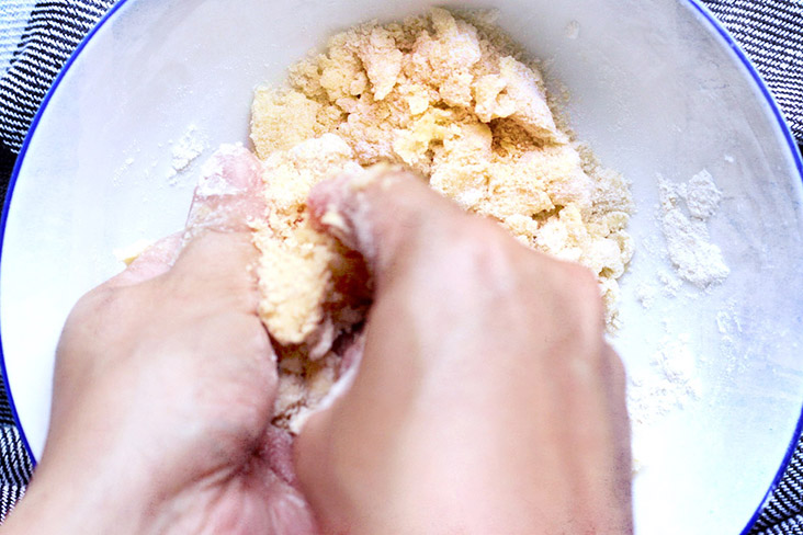 Mix the crumble ingredients together with your hands.