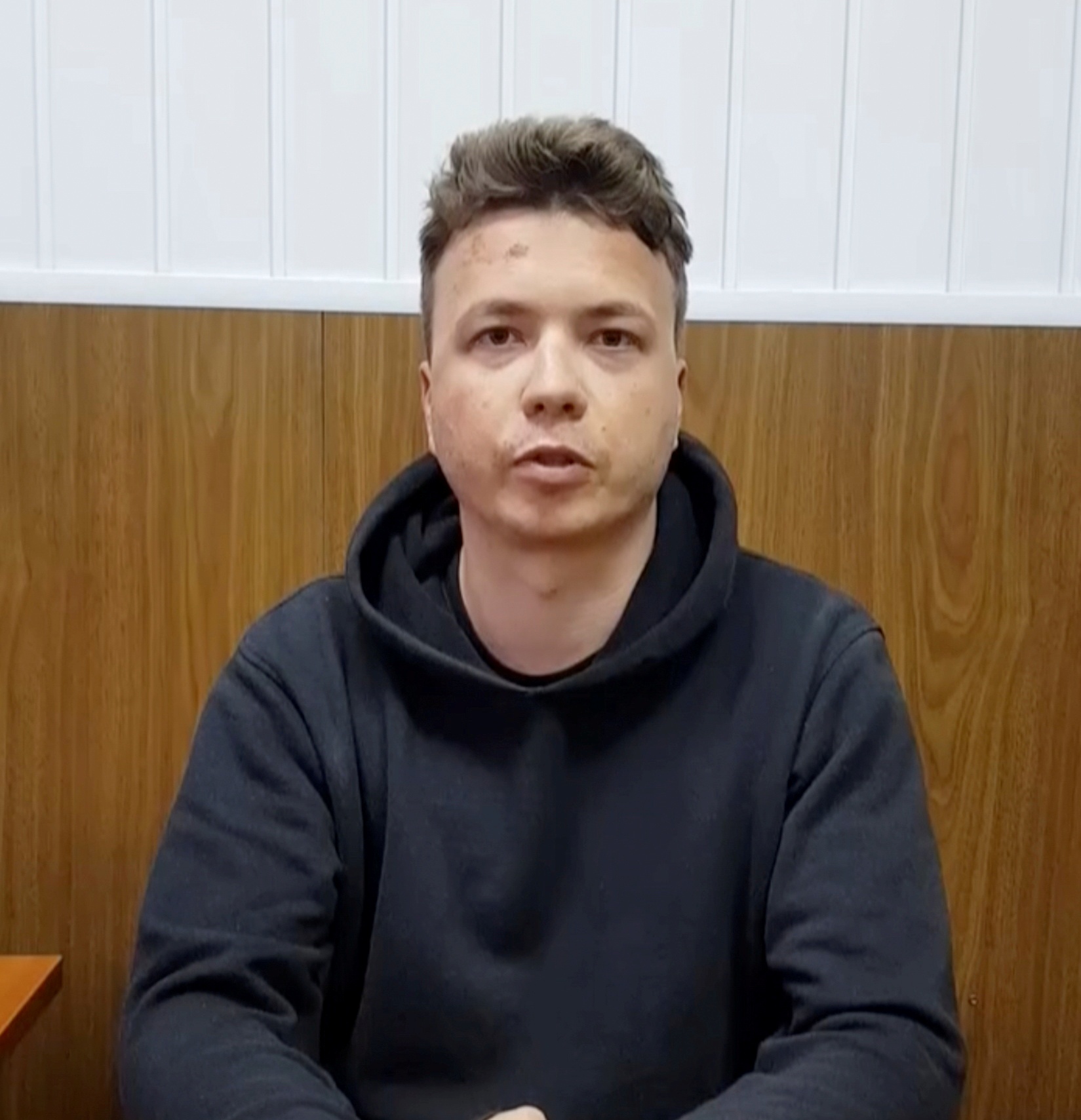 Belarusian blogger Roman Protasevich, detained when a Ryanair plane was forced to land in Minsk, is seen in a pre-trial detention facility, as he says, in Minsk, Belarus May 24, 2021 in this still image taken from video. u00e2u20acu2022 Handout via Reuters