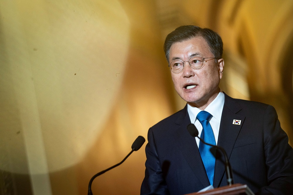 South Korean President Moon Jae-in speaks during a meeting with US House Speaker Nancy Pelosi at the US Capitol in Washington May 20, 2021. u00e2u20acu2022 Reuters pic