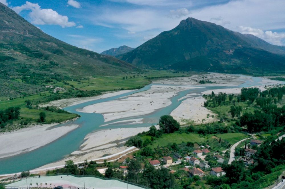 An aerial photograph taken on May 6, 2021, shows the Vjosa River, near the city of Tepelena. The Vjosa River in Albania is one of the last remaining wild rivers in Europe with a rich and diverse habitat. u00e2u20acu201d AFP pic