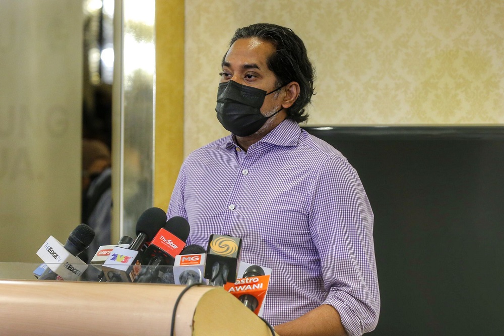 Minister of Science, Technology and Innovation Khairy Jamaluddin speaks to the press during a visit to the Covid-19 vaccination centre at the World Trade Centre Kuala Lumpur May 5, 2021. u00e2u20acu2022 Picture by Ahmad Zamzahuri