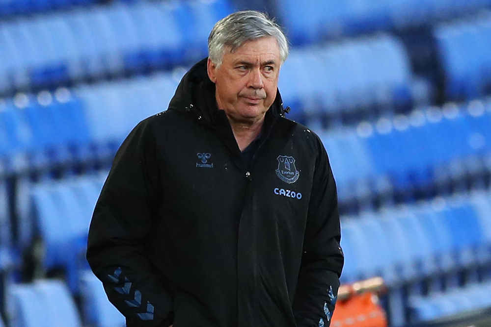 Everton head coach Carlo Ancelotti looks on during the English Premier League football match between Everton and Sheffield United at Goodison Park in Liverpool, north-west England May 16, 2021. u00e2u20acu201d AFP pic 