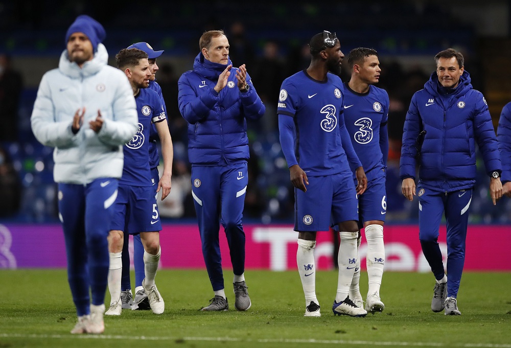 Chelsea manager Thomas Tuchel applauds fans during a lap of appreciation after the match against Leicester City May 19, 2021. u00e2u20acu2022 Pool via Reuters