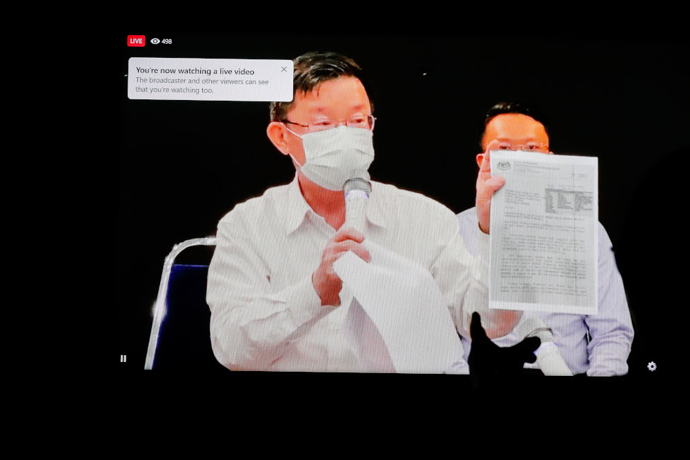 Penang Chief Minister Chow Kon Yeow speaks to the media during a press conference live-streamed via Chowu00e2u20acu2122s official Facebook page at Seberang Jaya, May 18, 2021. u00e2u20acu201d Picture by Sayuti Zainudin