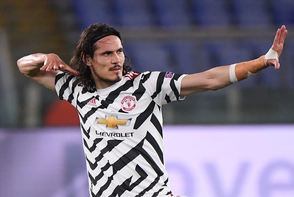 Manchester United's Edinson Cavani celebrates after scoring the second goal against AS Roma May 7, 2021. u00e2u20acu2022 Reuters pic