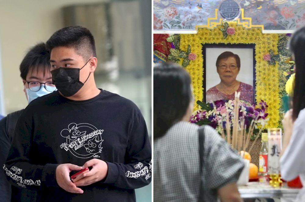 Hung Kee Boon (left) crashed his electric scooter into cyclist Ong Bee Eng in September 2019. Mourners at Ong's wake (right) held at Block 50 Chai Chee Street after she died on Sept 25, 2019. u00e2u20acu201d TODAY pic