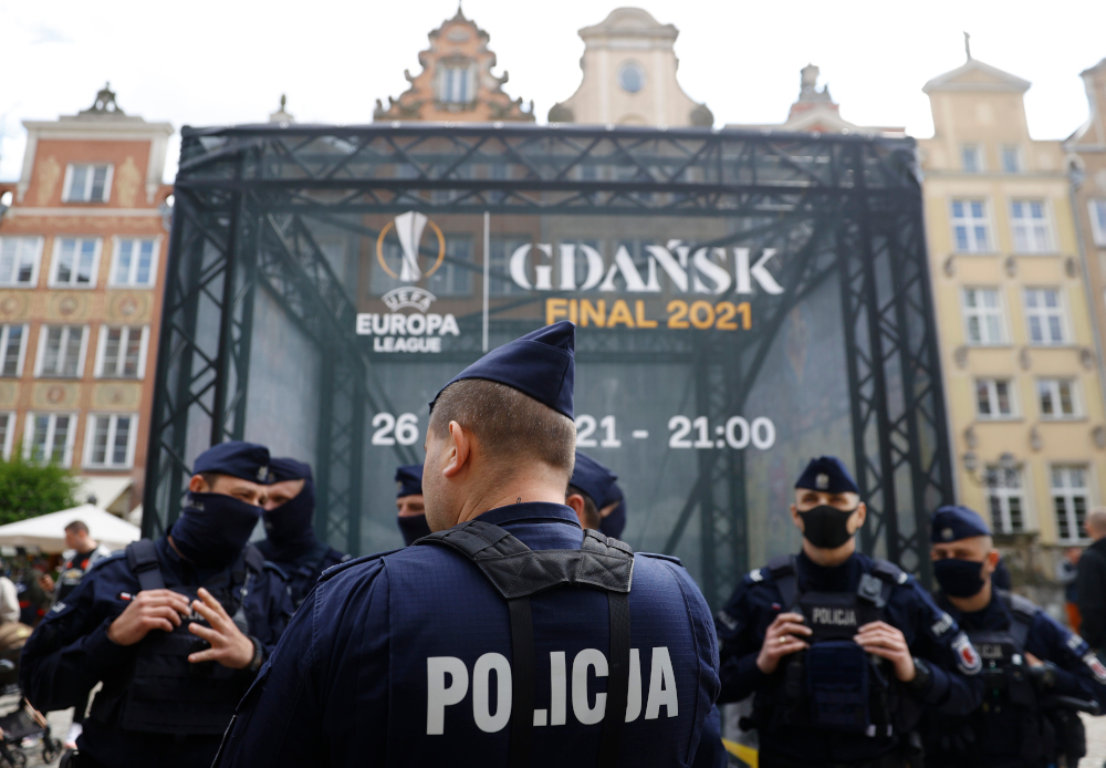 Police officers ahead of the Europa League final Villarreal v Manchester United in Poland, May 26, 2021. u00e2u20acu201d Reuters picnn