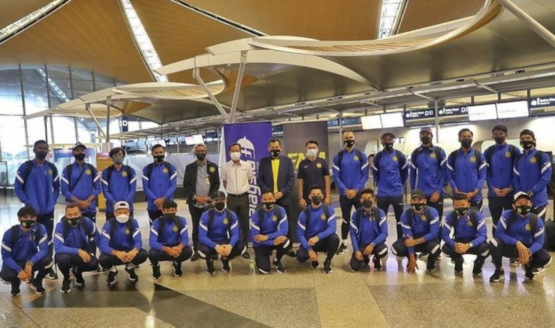Forty-five players and team officials including FAM president Datuk Hamidin Mohd Amin departed from the KL International Airport at 9am aboard flight MH8436, May 20, 2021. u00e2u20acu201d Picture from Instagram/bola.malaysian