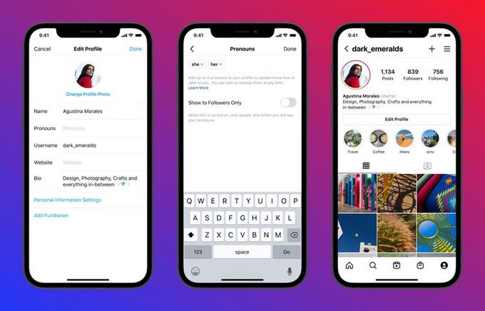 Users will be able to set up to four pronouns to display on their Instagram profile. u00e2u20acu2022 Picture courtesy of Instagram via ETX Studio