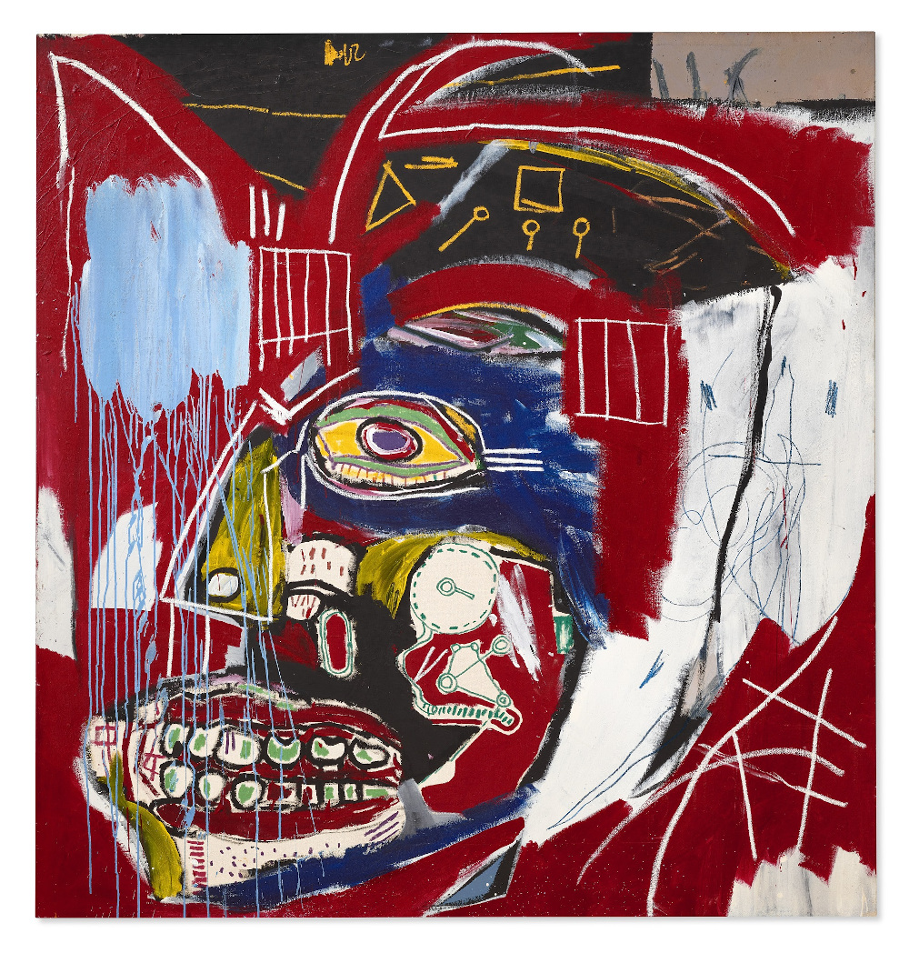 Jean-Michel Basquiatu00e2u20acu2122s 1983 u00e2u20acu02dcIn This Case,u00e2u20acu2122 part of his trilogy of u00e2u20acu02dcskullu00e2u20acu2122 paintings, is expected to fetch around US$50 million during the virtual auctions. u00e2u20acu201d Picture courtesy of Christieu00e2u20acu2122s