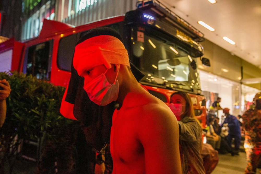 An injured passenger at KLCC station, May 24, 2021. u00e2u20acu201d Picture by Firdaus Latif  