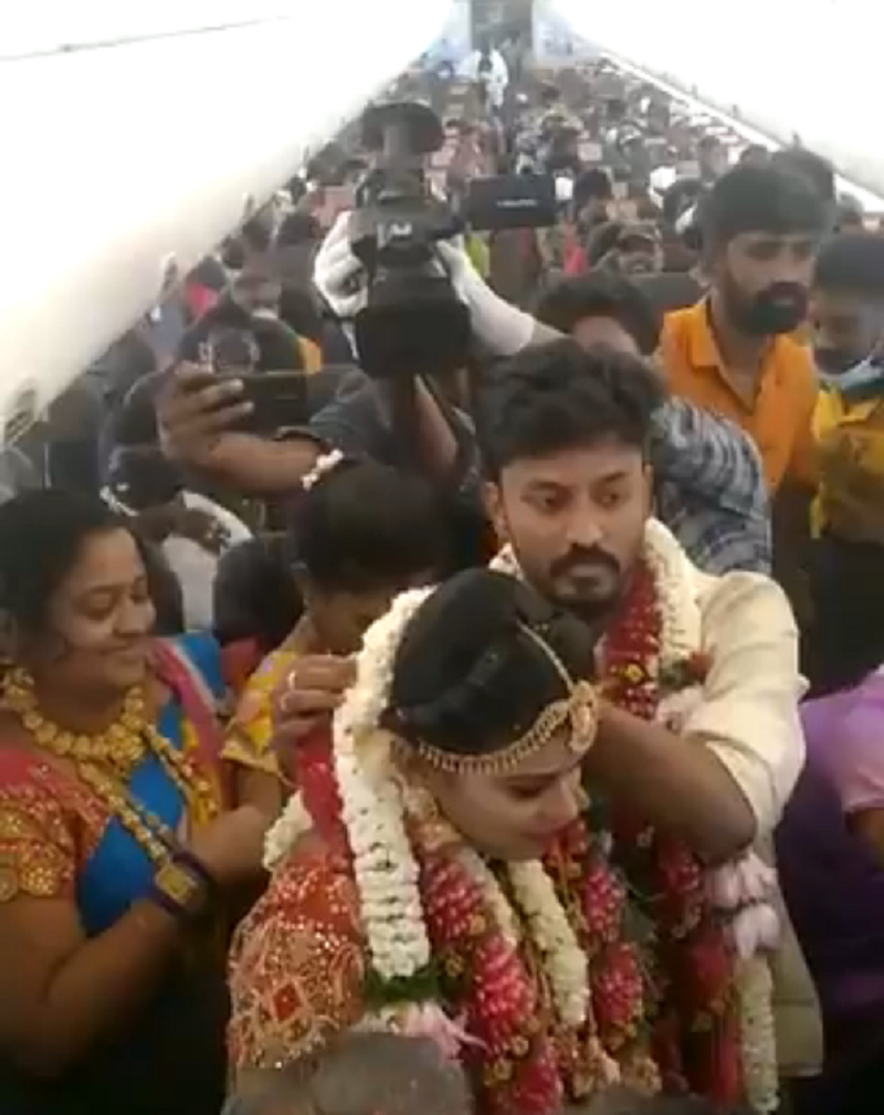 A couple in India rented out a Boeing 737 to have their mid-air wedding. u00e2u20acu2022 Screenshot via Twitter/ Donthu Ramesh