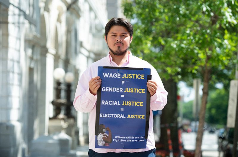Tizoc Zarate, a demonstrator associated with One Fair Wage, an organization working to end subminimum wages. u00e2u20acu201d ETX Studio pic
