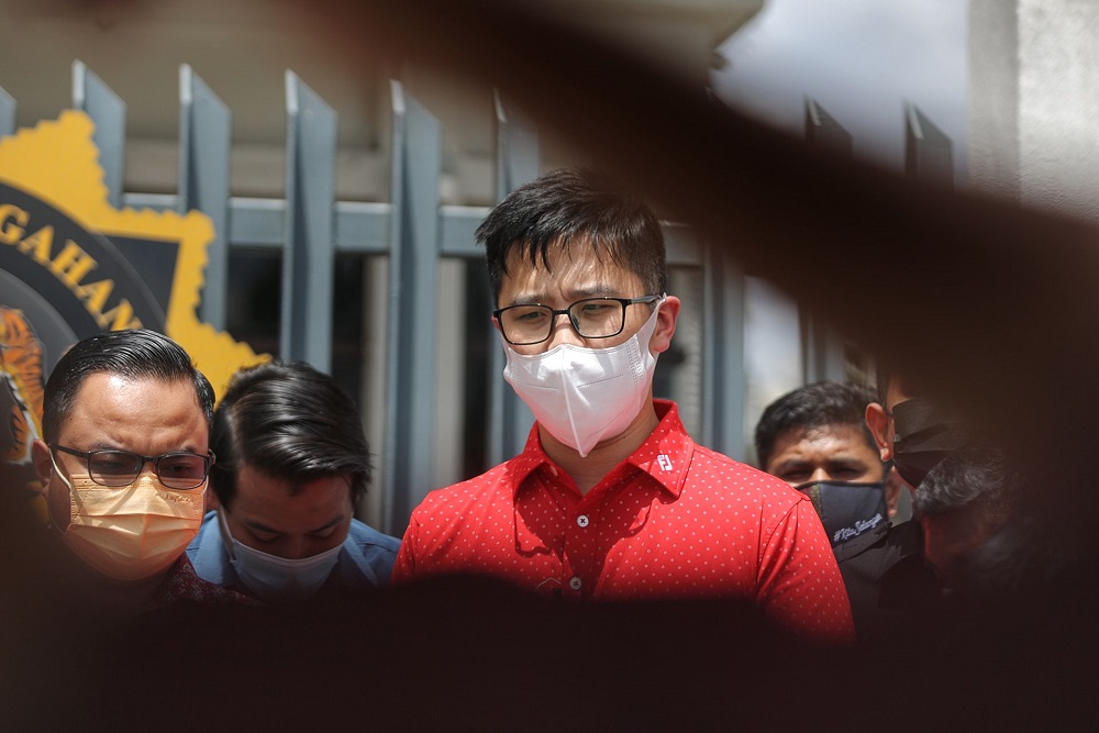 DAP youth chief Howard Lee Chuan How speaks to reporters outside the MACC building in Kuala Lumpur May 4, 2021. u00e2u20acu2022 Picture by Ahmad Zamzahuri