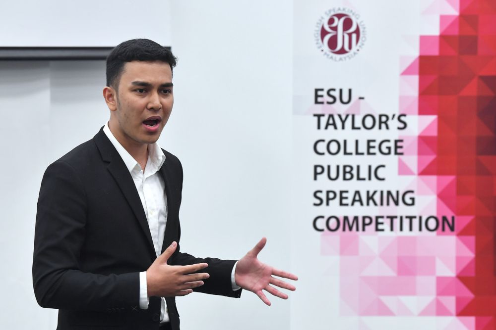 Pavit Coran delivers his speech during the English Speaking Union Malaysia-Tayloru00e2u20acu2122s College Public Speaking Competition 2021 final held at Tayloru00e2u20acu2122s University in Petaling Jaya April 24, 2021. u00e2u20acu201d Bernama 