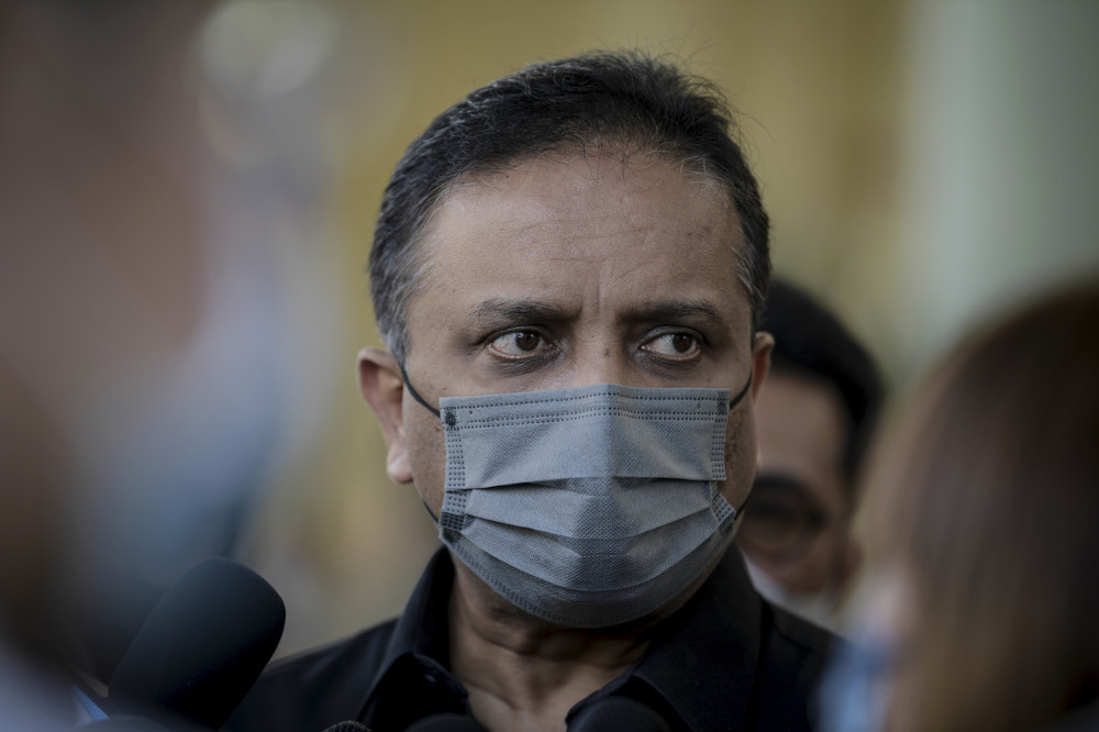 Youth and Sports Minister Datuk Seri Reezal Merican Naina Merican speaks to the media after receiving his Covid-19 vaccination at the DBKL Sports Complex in Kuala Lumpur, May 4, 2021. u00e2u20acu201d Bernama pic 
