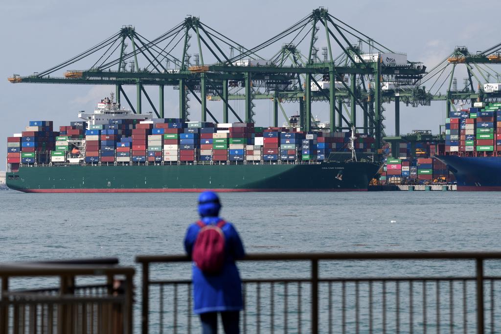 A view of a container vessel docked at the Pasir Panjang container port terminal. u00e2u20acu2022 AFP pic via TODAY
