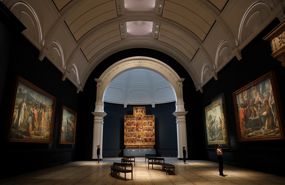 Staff pose for a photograph at the unveiling of the newly refurbished Rafael Court at the V&A in London May 5, 2021. u00e2u20acu2022 Reuters pic
