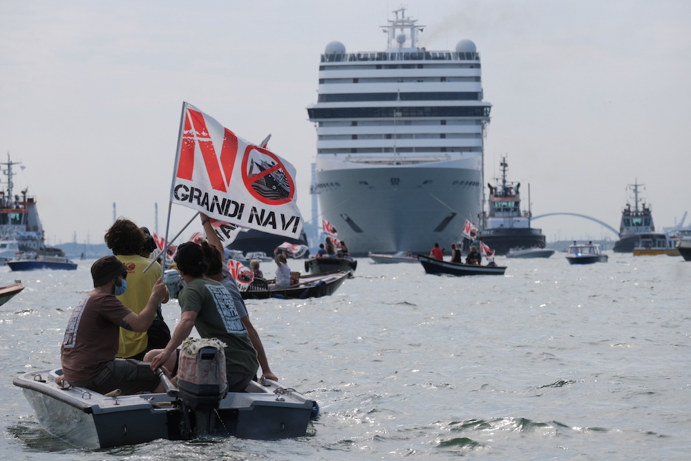 Venice residents sit on boats as they protest to demand an end to cruise ships passing through the lagoon city, as the first cruise ship of the summer season departs from the Port of Venice, Italy June 5, 2021. u00e2u20acu201d Reuters pic
