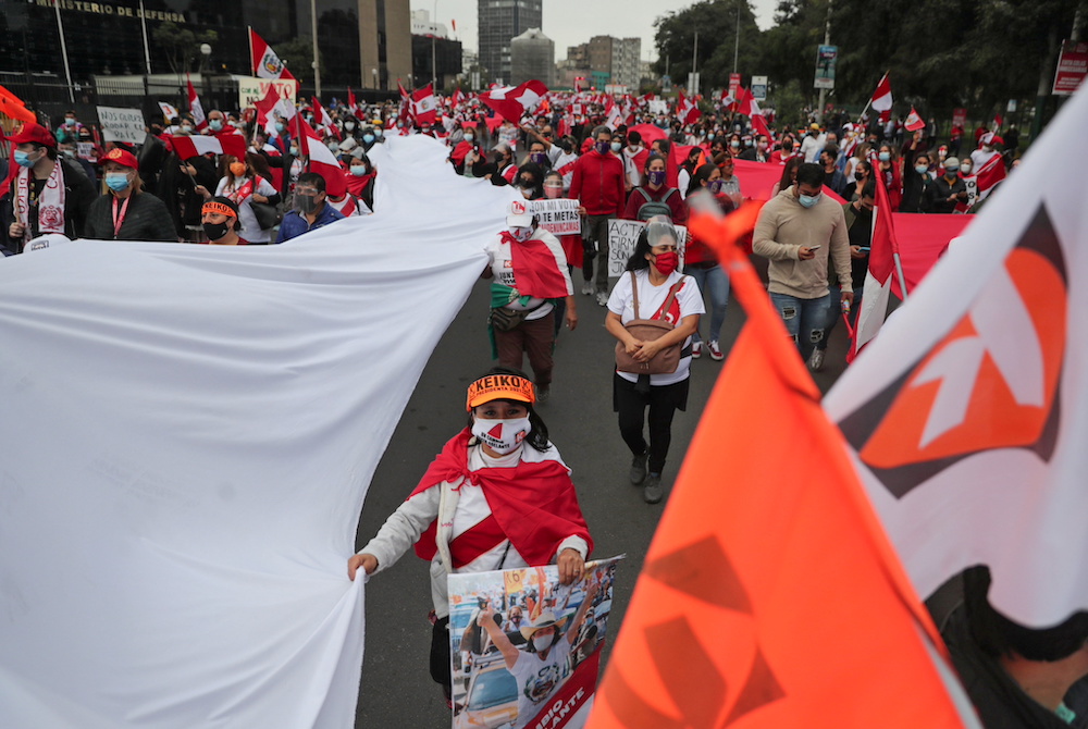 Supporters of Peru's presidential candidate Keiko Fujimori gather in Lima, Peru June 9, 2021. u00e2u20acu201d Reuters pic