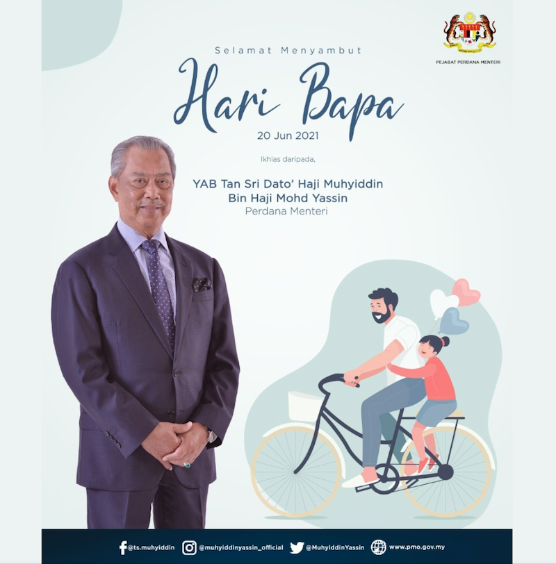 Prime Minister Tan Sri Muhyiddin Yassin today wished all fathers a Happy Fatheru00e2u20acu2122s Day. u00e2u20acu201d Picture courtesy of Facebook/Muhyiddin Yassin