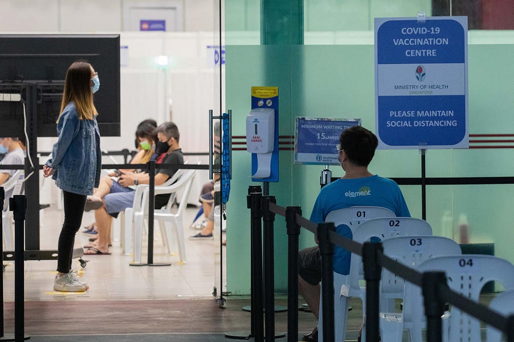 People waiting to get their Covid-19 vaccination at Yew Tee Community Centre on April 21, 2021. u00e2u20acu201d TODAY pic
