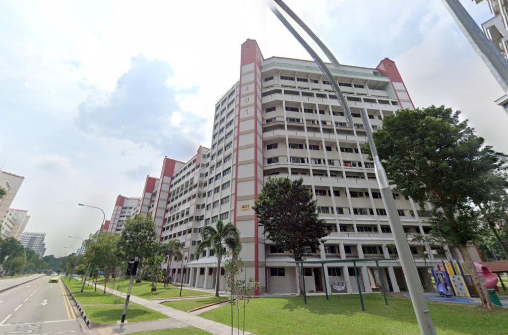 Ong Eng Siew allegedly stabbed Ku Teck Eng with a knife repeatedly at night on June 12, 2021, at the void deck of Block 407 (pictured) on Choa Chu Kang Avenue 3. u00e2u20acu201d Google Maps screenshot via TODAY