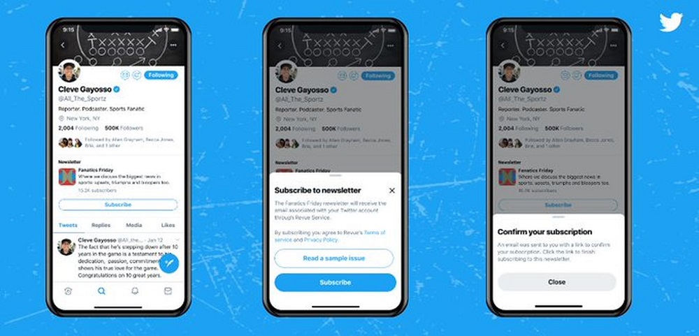 According to Social Media Today, Twitter could also offer a u00e2u20acu02dcsubscribeu00e2u20acu2122 option to newsletters directly from tweets. u00e2u20acu201d Picture via Twitter/Revuie