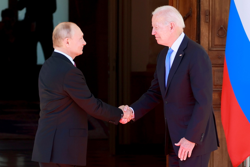 US President Joe Biden and Russia's President Vladimir Putin shake hands during the US-Russia summit at Villa La Grange in Geneva, Switzerland, June 16, 2021. u00e2u20acu201d Reuters pic