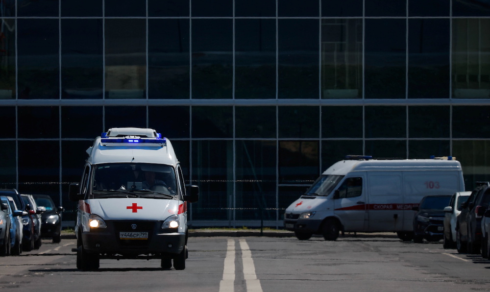 Ambulancs drive by a hospital for patients infected with the coronavirus disease (Covid-19) in Moscow, Russia June 16, 2021. u00e2u20acu201d Reuters pic