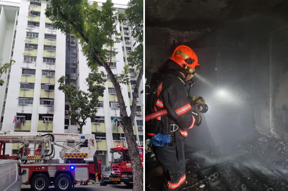 The fire had engulfed the master bedrooms of three units on the third, fourth and fifth storeys. u00e2u20acu201d Picture courtesy of Singapore Civil Defence Force via TODAY 