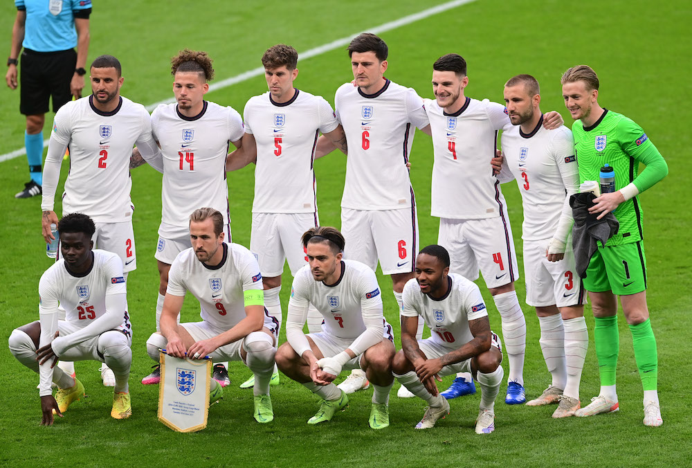 England players pose for a team group photo, June 22, 2021. u00e2u20acu201d Pool via Reuters/Neil Hall