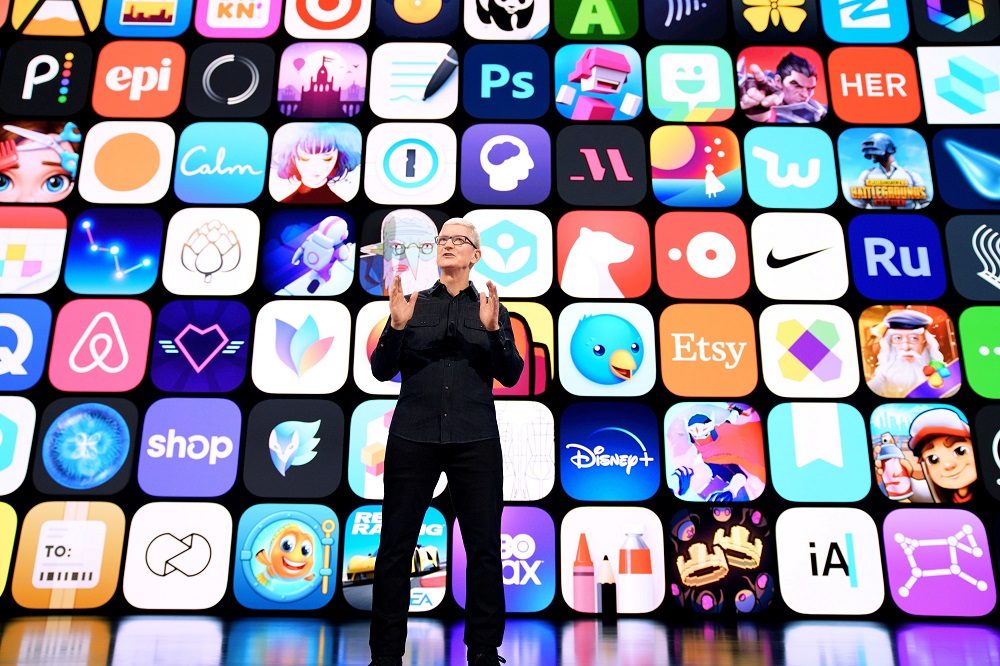 Apple CEO Tim Cook speaks during the Worldwide Developers Conference at Apple Park in Cupertino, California June 7, 2021. u00e2u20acu2022 Handout via Reuters