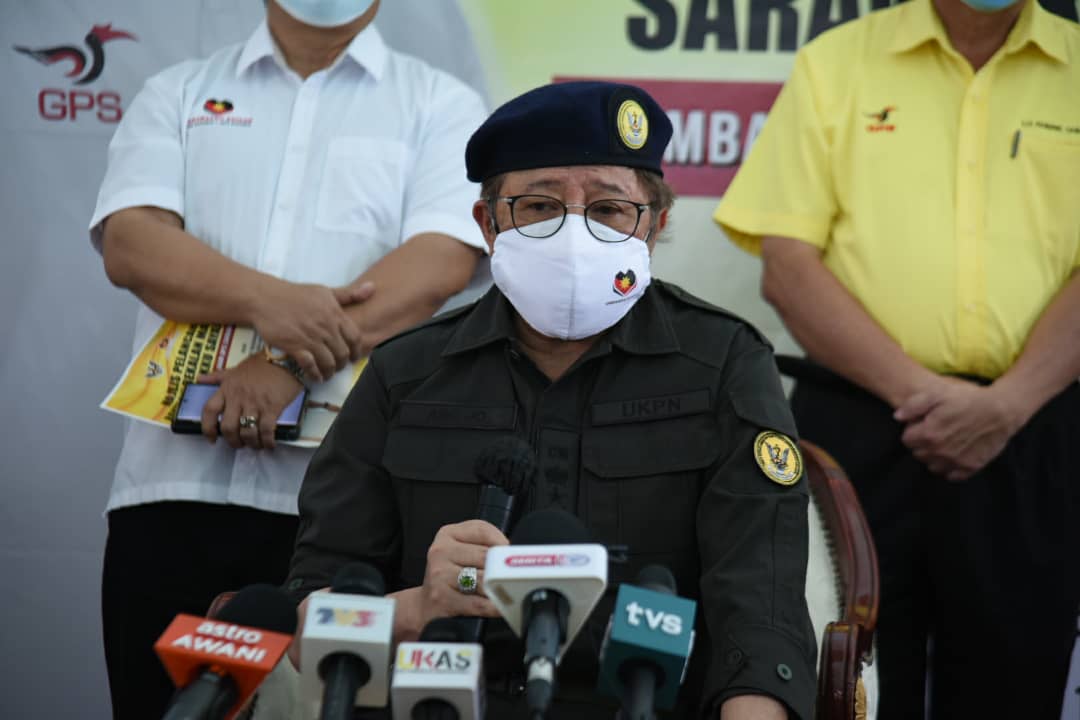 Chief Minister Datuk Patinggi Abang Johari Openg speaks to reporters after a symbolic launching of the food assistance distribution at Kampung Haji Baki June 8, 2021. u00e2u20acu201d Picture courtesy of the state Information Departmentnnn