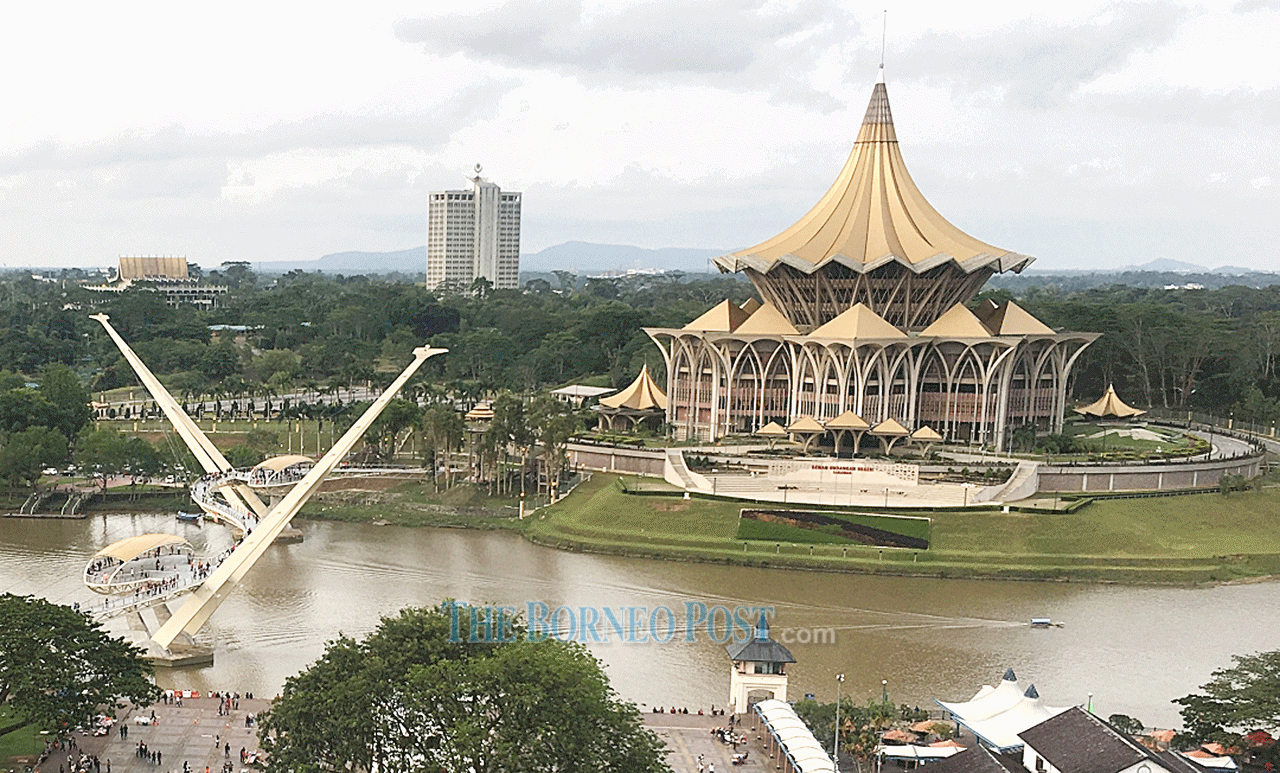 The Sarawak State Legislative Assembly building stands on the Petra Jaya side of the Sarawak River. u00e2u20acu2022 Borneo Post pic