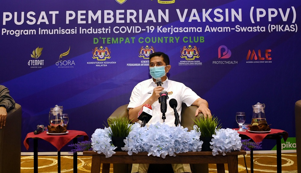 International Trade and Industry Minister Datuk Seri Mohamed Azmin Ali speaks during a press conference at Bandar Sri Sendayan in Seremban June 26, 2021. u00e2u20acu201d Bernama pic