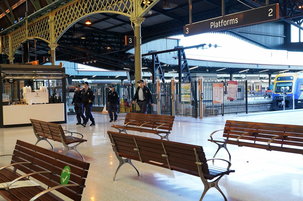 Police patrol a quiet Central Station in the city centre as the City of Sydney and three adjacent local government areas begin a week-long lockdown to curb an outbreak of the coronavirus disease in Sydney June 26, 2021. u00e2u20acu2022 Reuters pic