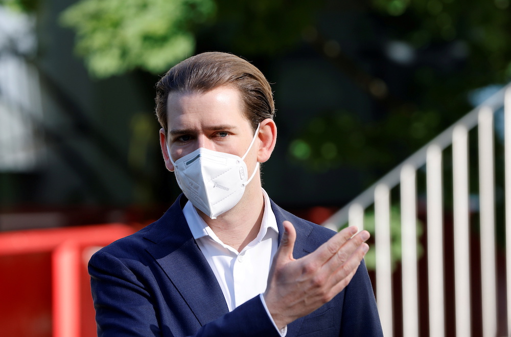 File photo of Austriau00e2u20acu2122s Chancellor Sebastian Kurz, wearing a protective face mask, talks to journalists during his visit to a public school, as the spread of the coronavirus disease continues, in Vienna, Austria, June 2, 2021. u00e2u20acu2022 Reuters picnnnn