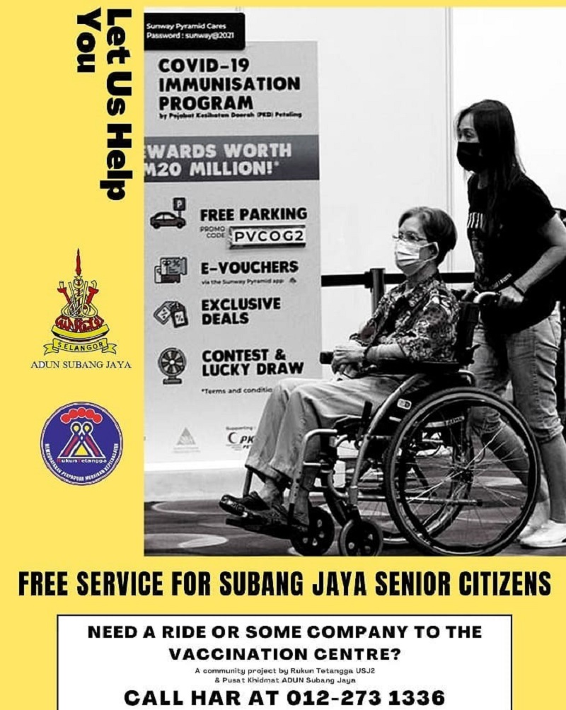Subang Jaya senior citizens offered free transport to Covid-19 vaccination centres. u00e2u20acu2022 Picture via Facebook/MichelleNgMeiSze