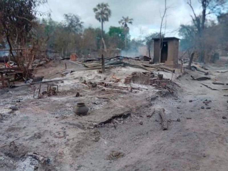 A view shows burnt houses in Kin Ma Village, Pauk Township, Magway Region, Myanmar June 16, 2021, in this picture obtained by Reuters from social media. u00e2u20acu2022 Handout via Reuters