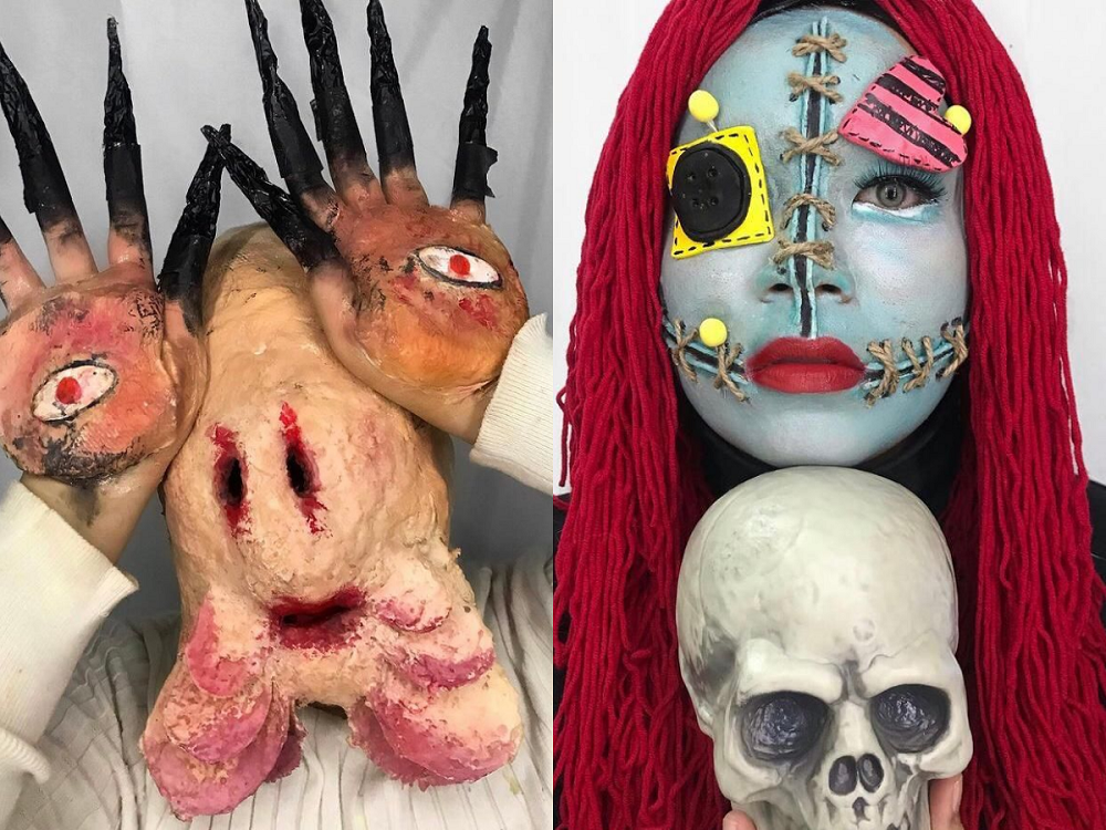 Farah's rendition of Pale Man (left) from dark fantasy film 'Pans Labyrinth' and Sally (right) from Tim Burton's 'Nightmare Before Christmas'. ― Picture courtesy of Wan Farah Nadia Wan Iskandar.