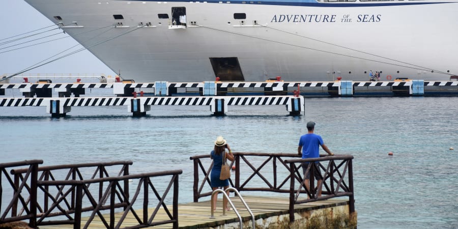 The Royal Caribbean cruise ship u00e2u20acu02dcAdvendure of the Seas,u00e2u20acu2122 the first cruise to arrive in Mexico since the beginning of Covid-19 pandemic, remains docked in the island of Cozumel. u00e2u20acu201d ETX Studio picnnnn