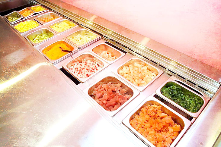 Various ingredients and toppings for the rice bowls.
