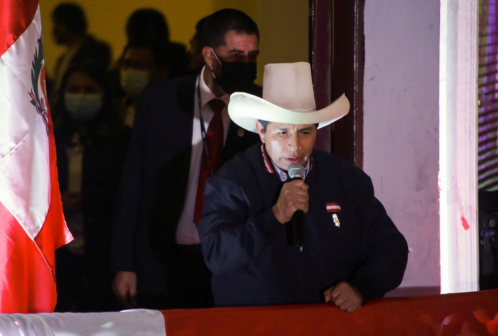 Peru's presidential candidate Pedro Castillo addresses supporters from the headquarters of the u00e2u20acu02dcFree Peruu00e2u20acu2122 party, in Lima, Peru June 10, 2021. u00e2u20acu2022 Reuters pic