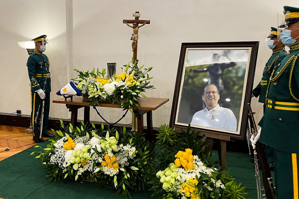 Military guards stand next to the urn of former Philippine President Benigno Aquino at the Heritage Park, in Taguig City, Metro Manila, Philippines June 24, 2021. u00e2u20acu2022 Reuters pic