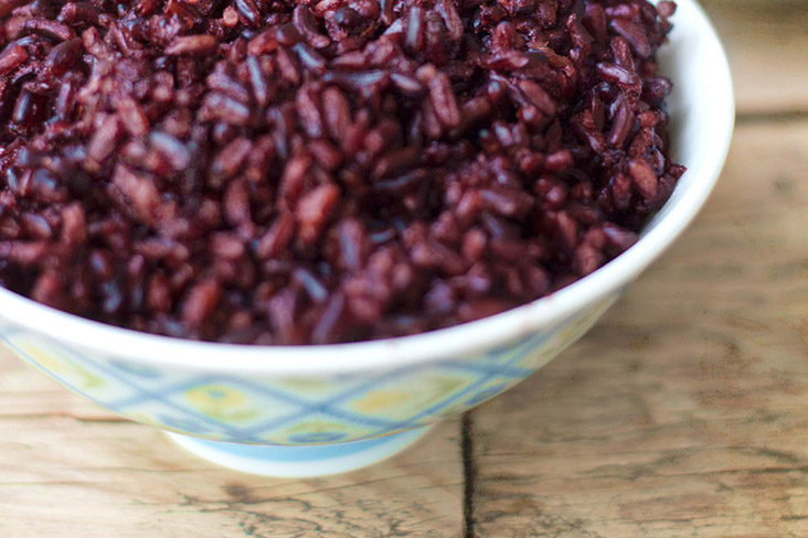 Beyond jasmine rice, you can try other types of rice including this stunningly purple rice!