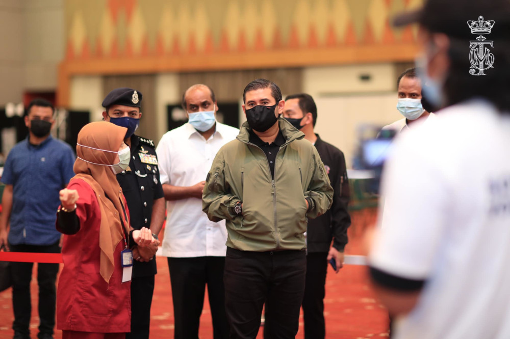 Tunku Mahkota Johor Tunku Ismail Sultan Ibrahim at the AstraZeneca PPV at the Persada Johor International Convention Centre, June 24, 2021. u00e2u20acu201d Picture from Facebook/HRH Crown Prince of Johornn