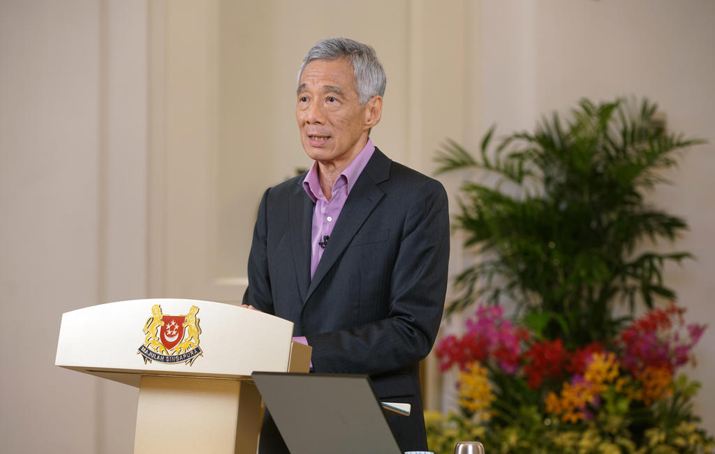 Prime Minister Lee Hsien Loong speaking in a live broadcast to the nation on May 31, 2021. u00e2u20acu2022 Picture courtesy of Ministry of Communications and Information via TODAY