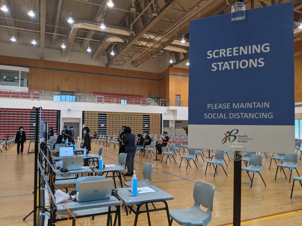 The vaccination centre being set up at ITE College Central pictured on June 4 2021, one of three Institute of Technical Education campuses being used for this purpose. u00e2u20acu2022 TODAY pic